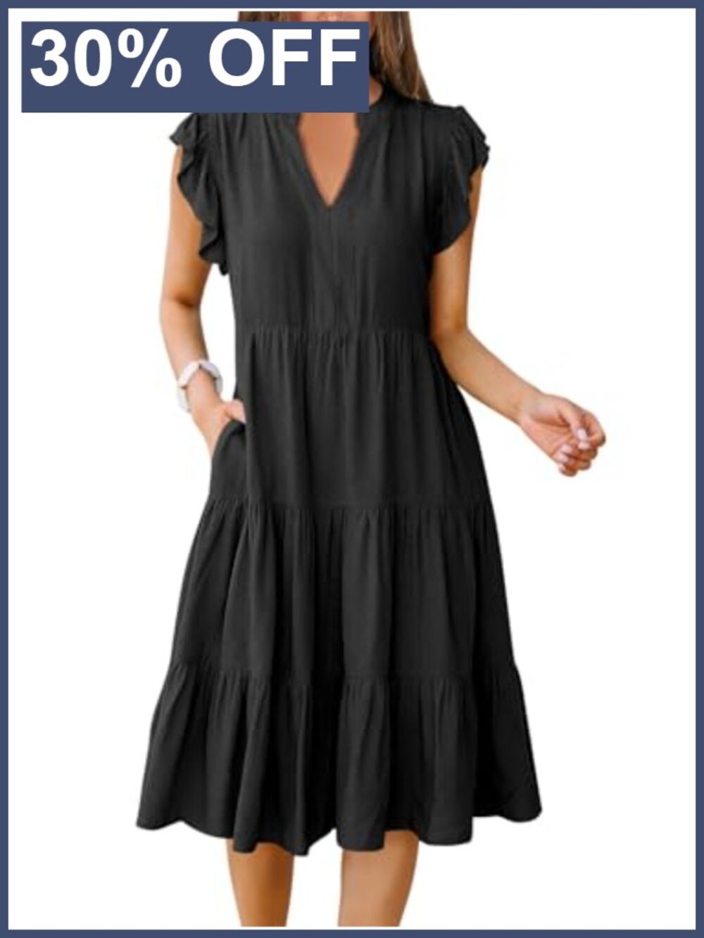Ruffle Sleeve V Neck Midi Dress Casual Summer Beach Party